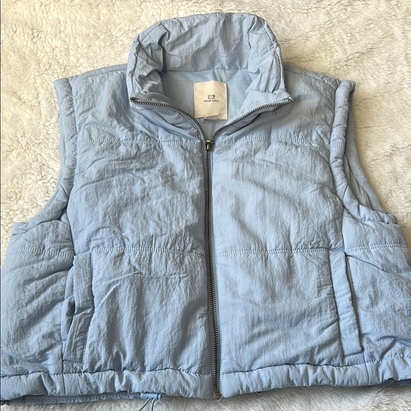 Thread & Supply Blue Puffer Vest with High Collar - Picture 1 of 8